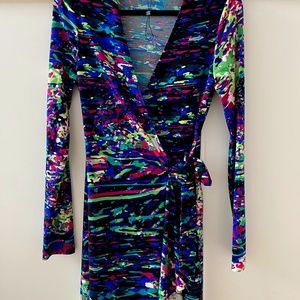 BCBG Classic Wrap Dress in Jewel Tones